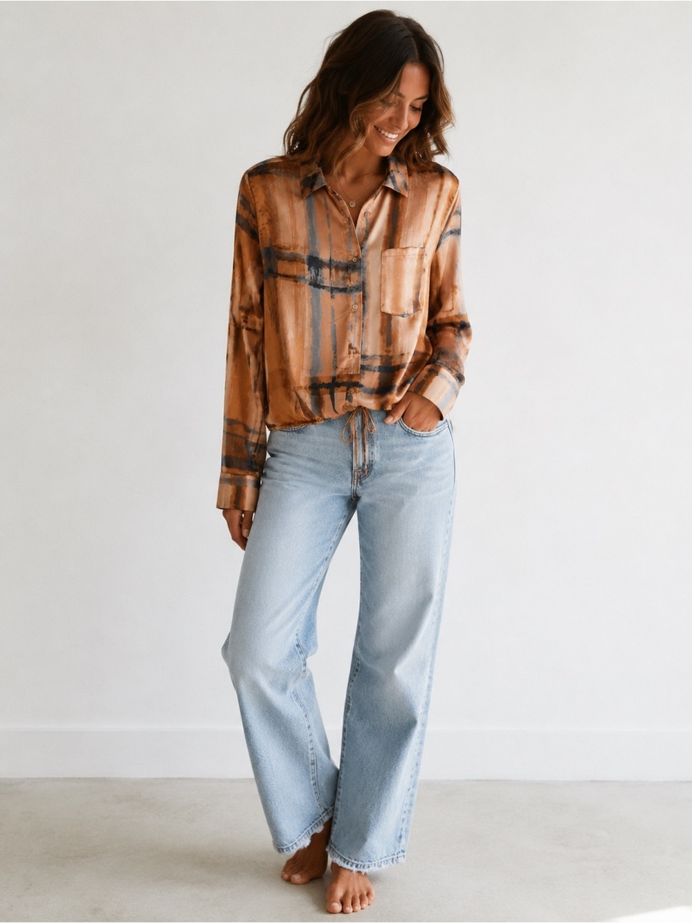 Rebecca Minkoff NWT  Abstract Satin Top Size P Large